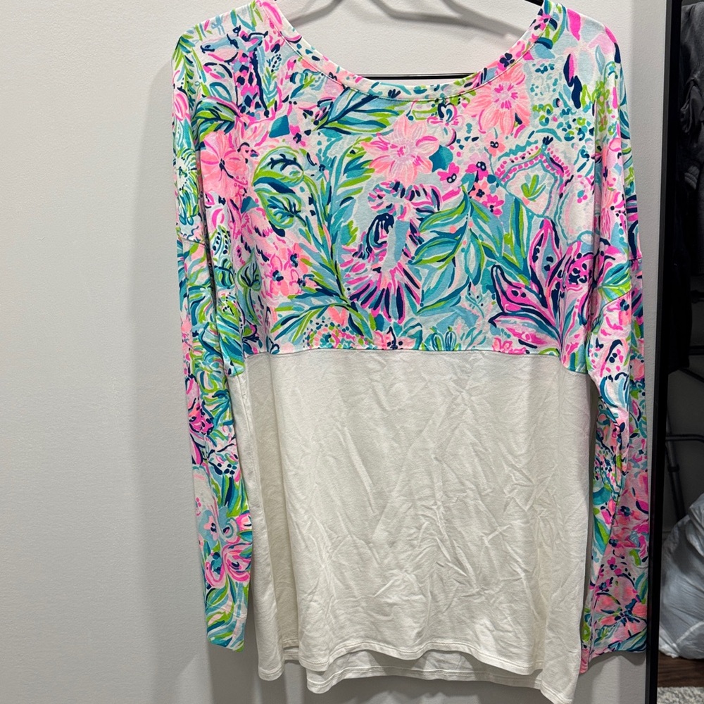 Lilly Pulitzer Spin top Long Sleeve Top - Pink & Aqua Large